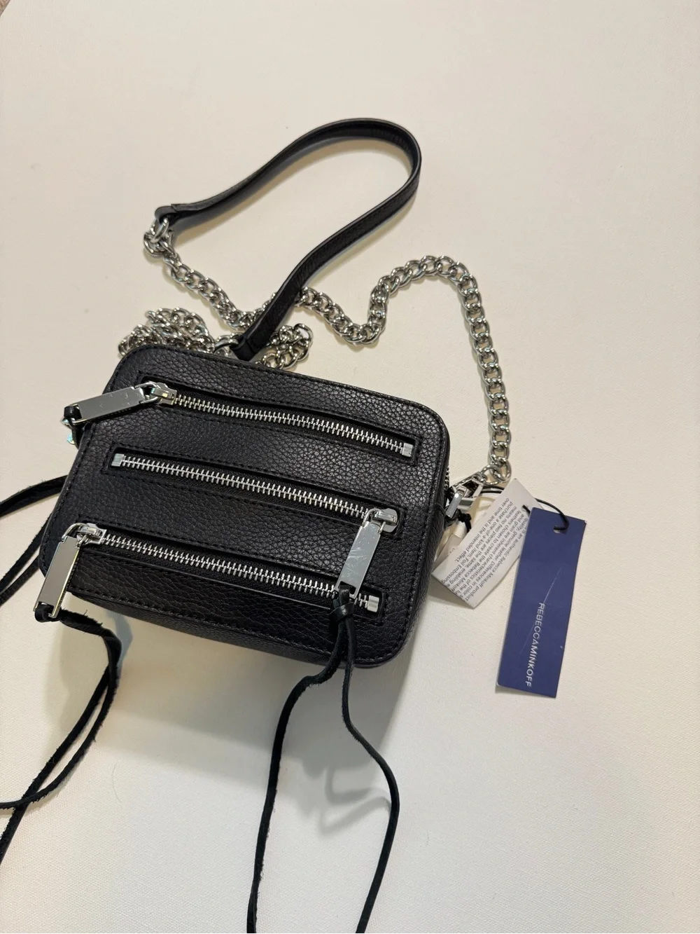 NWT Rebecca Minkoff 4 Zip Moto Camera Black Leather Crossbody Handbag